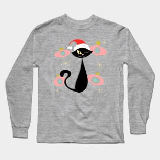 Black Cat with Pink Ornaments Christmas MCM Cartoony Long Sleeve T-Shirt